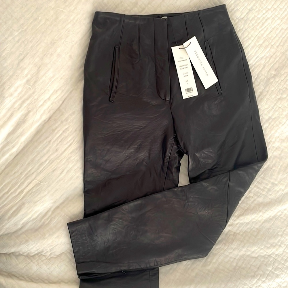 Black high waisted Veronica Beard leather pants